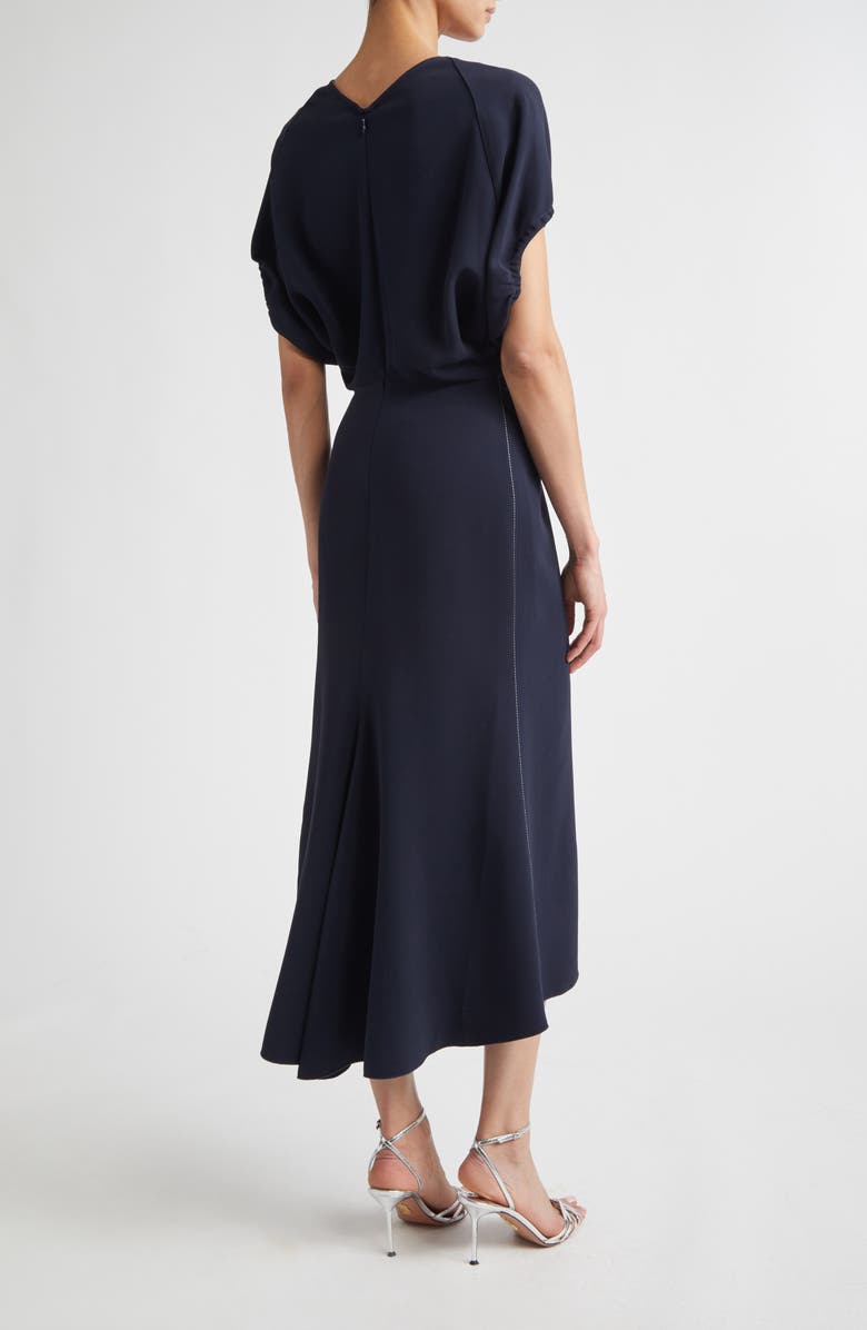 Victoria Beckham Blouson Detail Stretch Crepe Midi Dress, Alternate, color, Navy