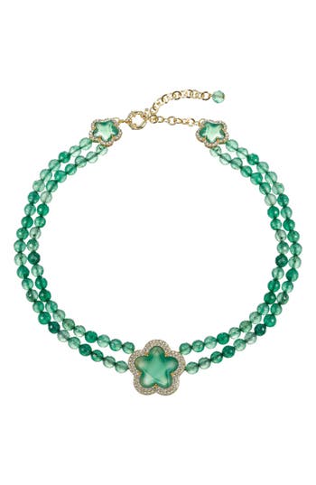 Eye Candy Los Angeles Yasmin Green Agate Clover Necklace In Green