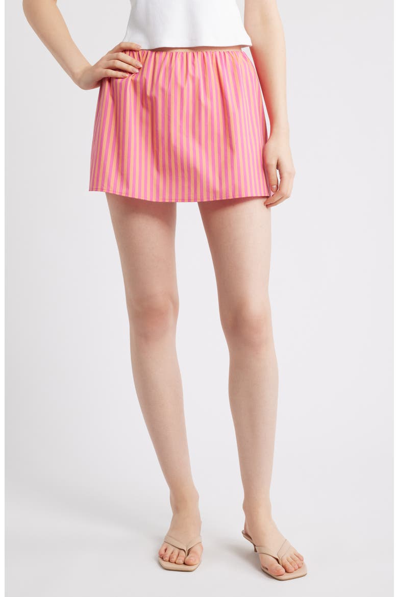 The Brinley Stripe Stretch Cotton Poplin Miniskirt, Main, color, ORANGE SODA X PARADISE PINK
