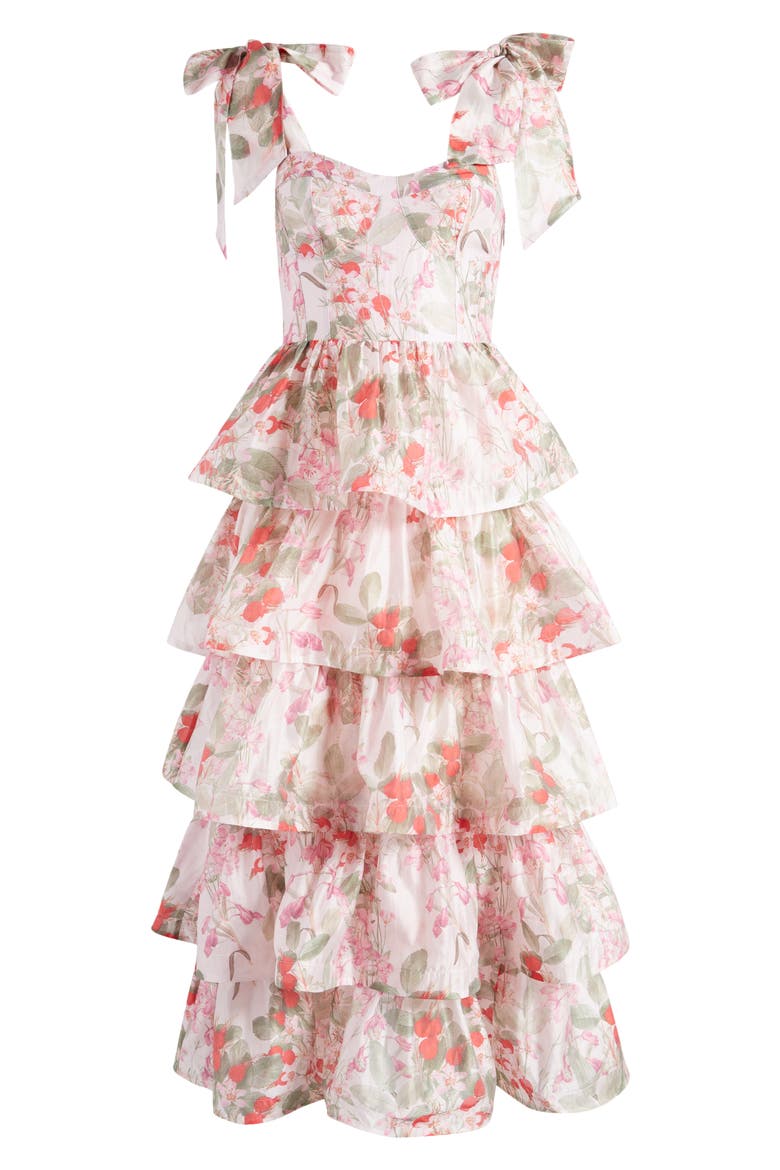 Floral Tie Strap Tiered Midi Dress, Alternate, color, PINK MEDIUM