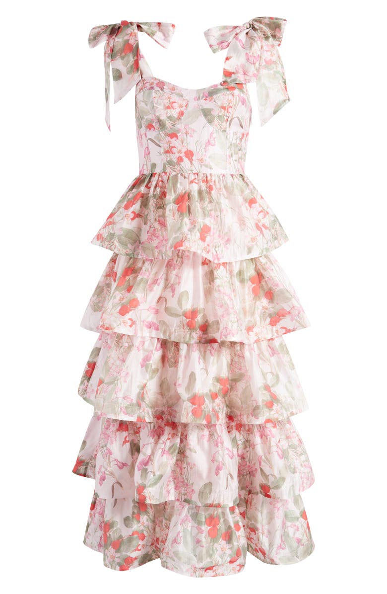 & Other Stories Floral Tie Strap Tiered Midi Dress, Alternate, color, 