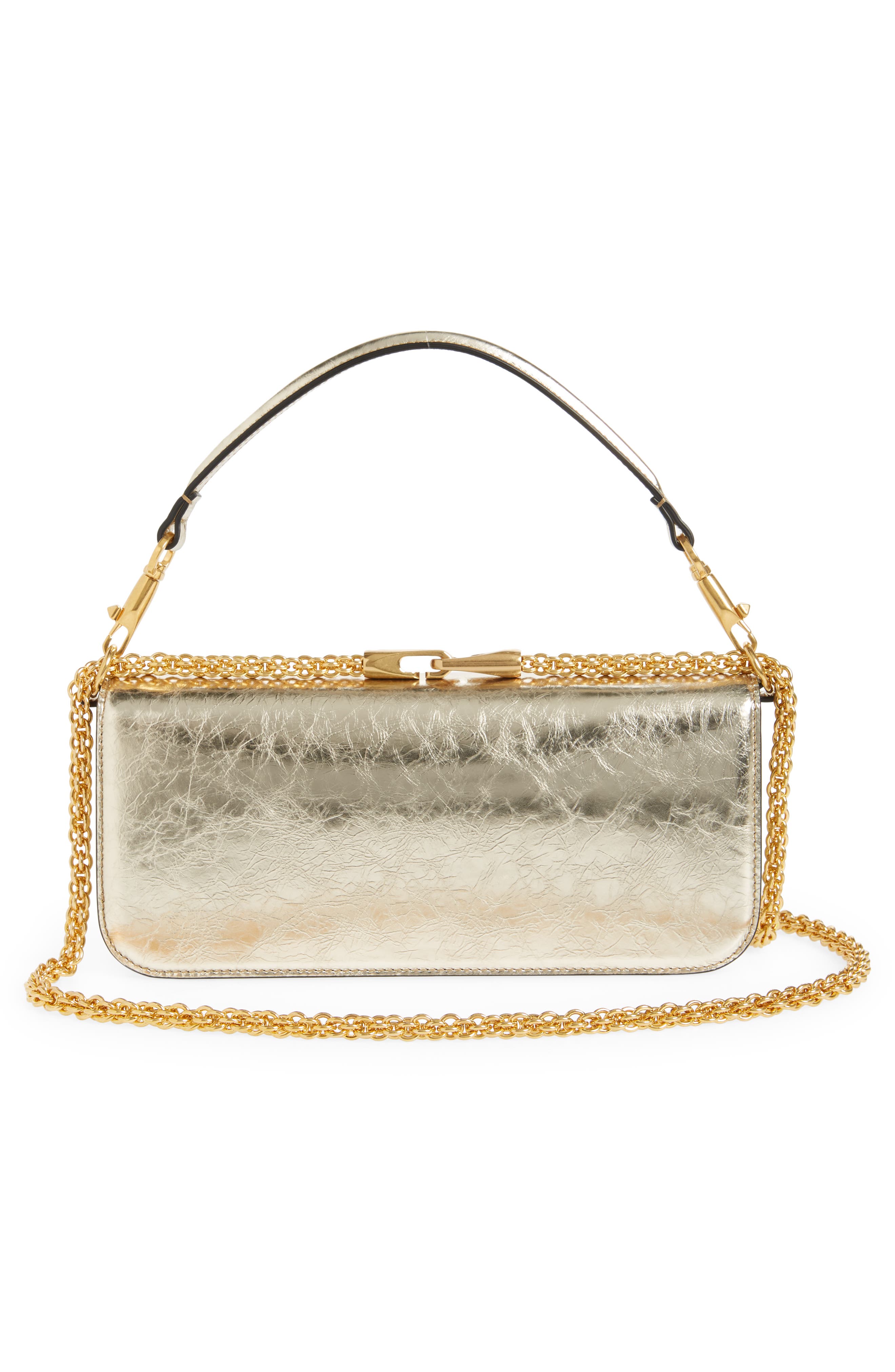 Valentino Garavani VLOGO Signature Crinkle Metallic Leather Shoulder Bag, Alternate, color, 