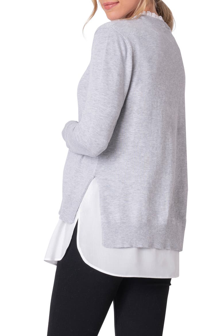 Layered Lace Trim Maternity/Nursing Sweater, Alternate, color, DARK GREY