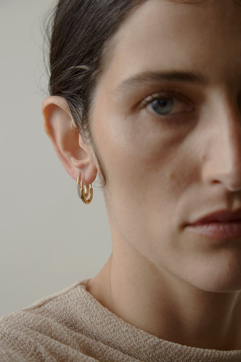 14kt Gold Vermeil  Roscida Pave Oval Hoops, Alternate, color, Yellow Toned Gold