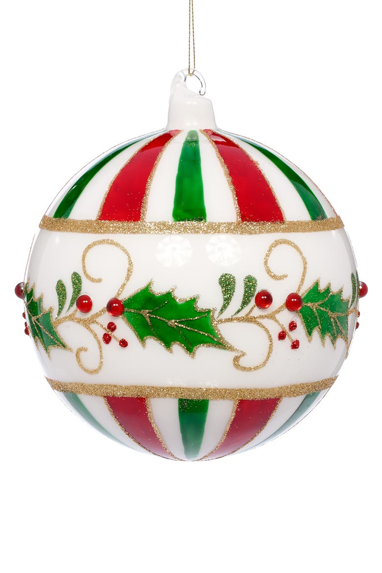 Holly Striped Ornament, Set of 4, Main, color, Red
