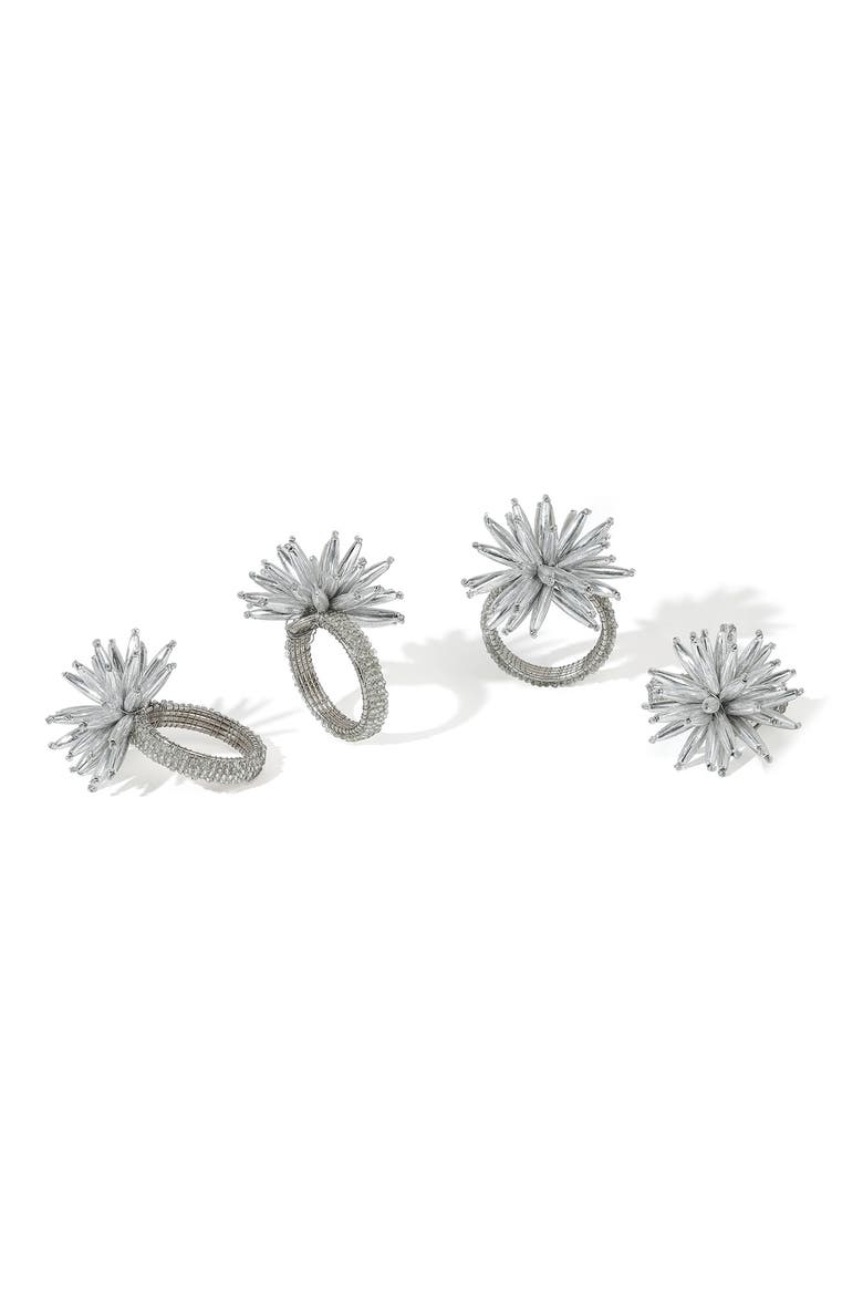 Celestial Bloom Set of 4 Napkin Rings, Main, color, SILVER