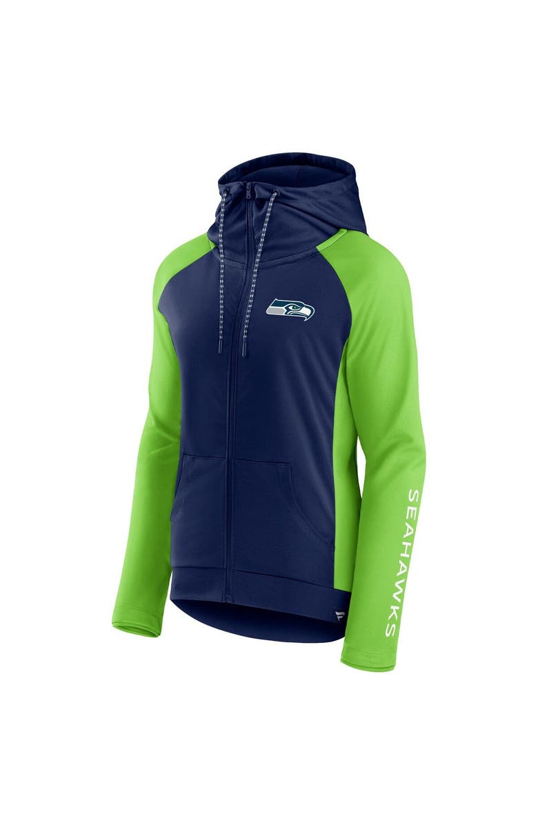 FANATICS Women's Fanatics Branded College Navy/Neon Green Seattle Seahawks End Around Lightweight Raglan Full-Zip Hoodie Jacket, Alternate, color, Navy