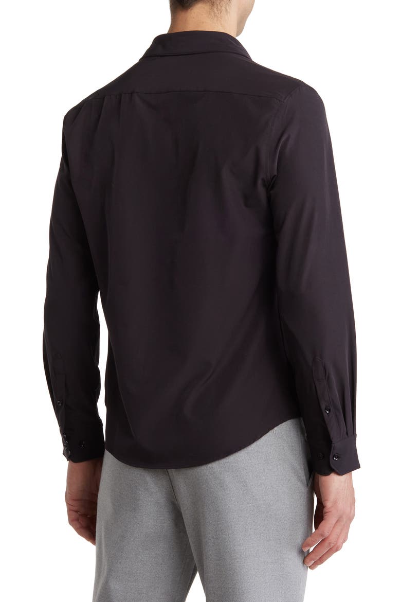 Dressy Solid Stretch Button-Up Tech Shirt, Alternate, color, BLACK