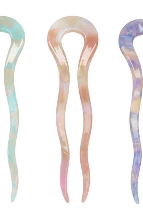 Tasha Assorted 3-pack Wavy Hair Sticks In Pastel Multi