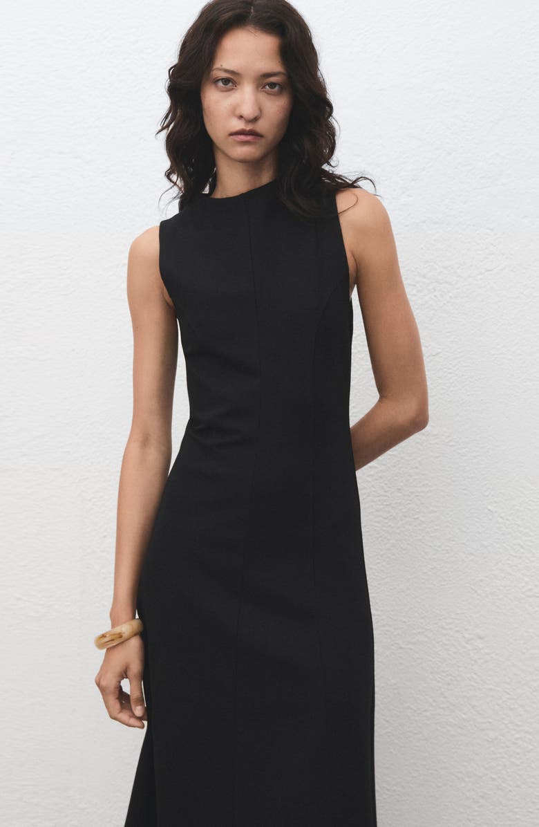 MANGO Seam Detail Sleeveless Dress, Alternate, color, Black