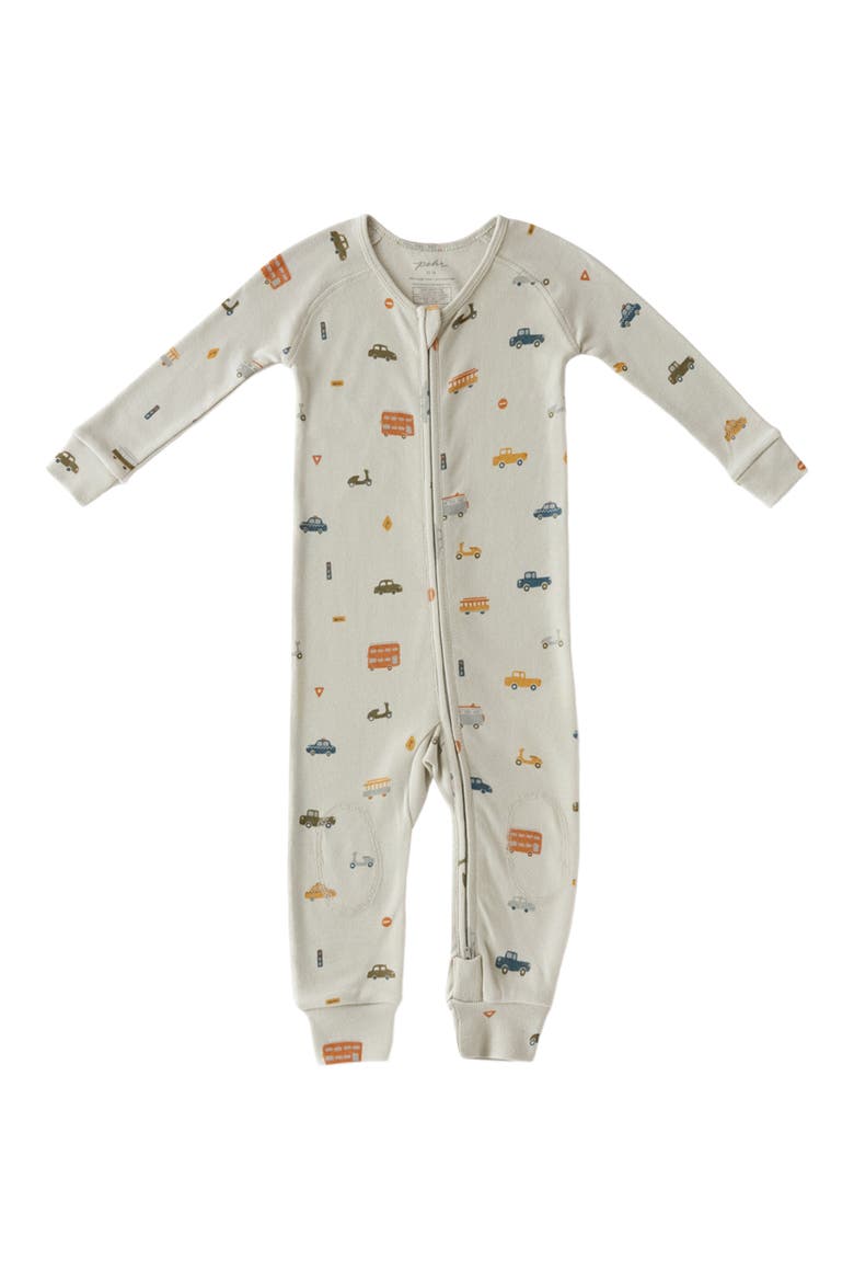 Print Rib Organic Cotton Fitted One-Piece Pajamas, Main, color, RUSH HOUR MIST