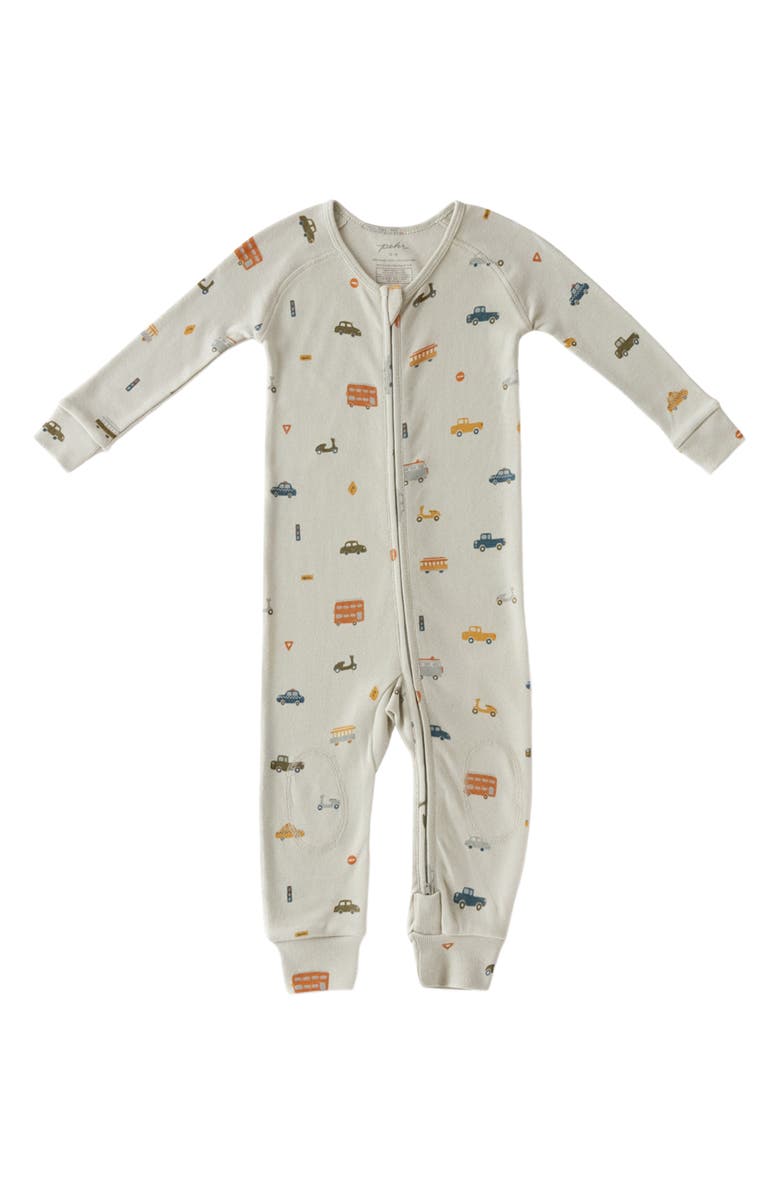 Pehr Print Rib Organic Cotton Fitted One-Piece Pajamas, Main, color, Rush Hour Mist