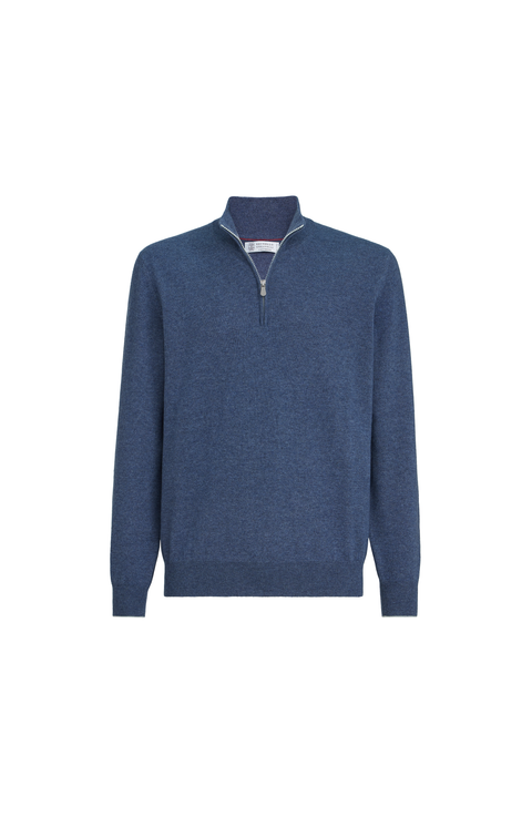 Cashmere sweater with half zip