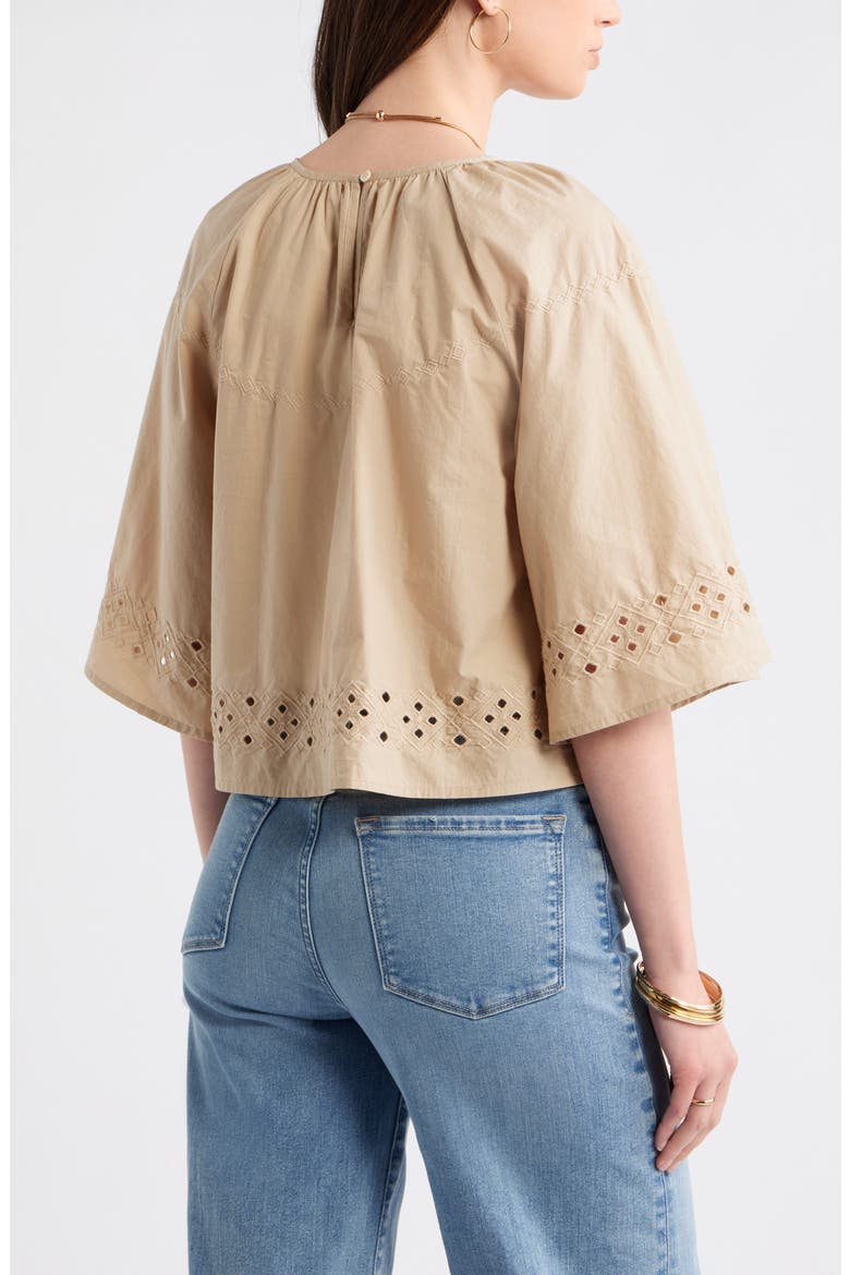 Eyelet Embroidered Poplin Swing Top, Alternate, color, BEIGE HUMUS