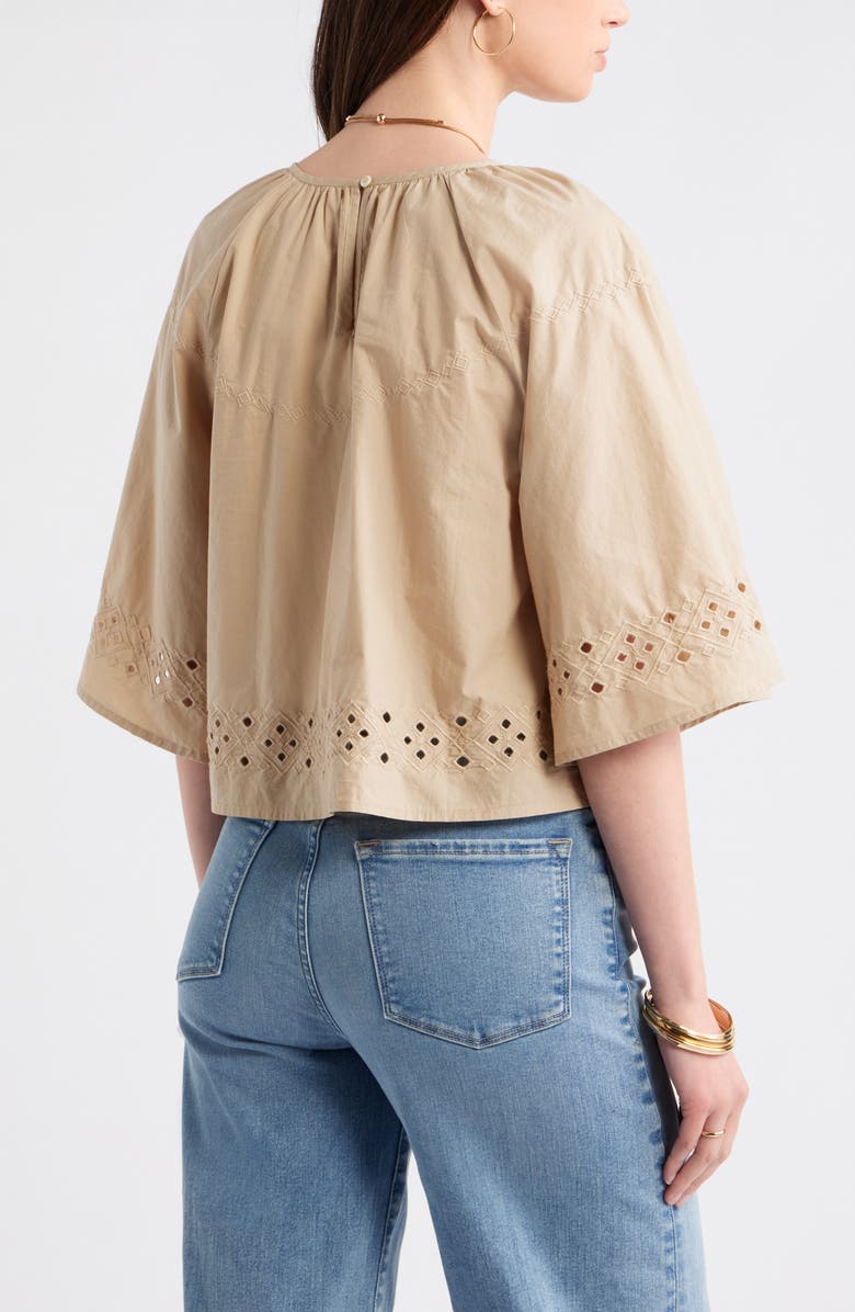 Treasure & Bond Eyelet Embroidered Poplin Swing Top, Alternate, color, Beige Humus