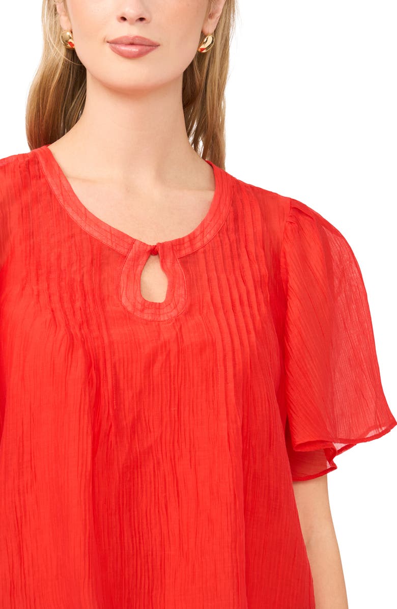 Vince Camuto Flutter Sleeve Pleated Top, Alternate, color, Lobster Red