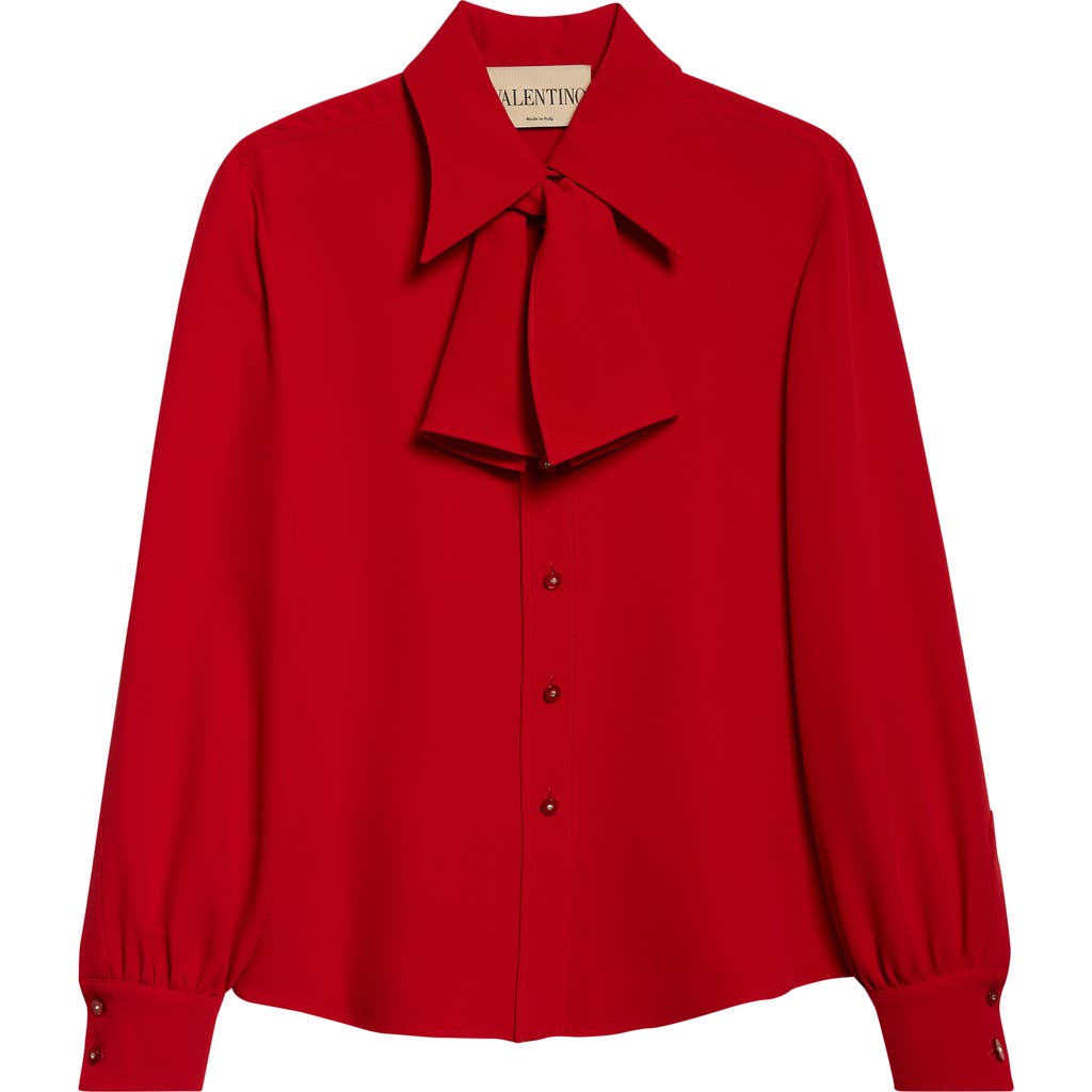 Valentino Solid Silk Cady Couture Button-up Shirt In Red
