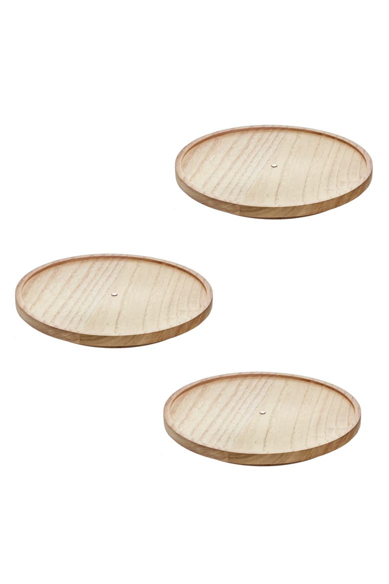 Set of 3 Round 10.5-Inch Paulownia Wood Lazy Susan, Natural, Main, color, Natural
