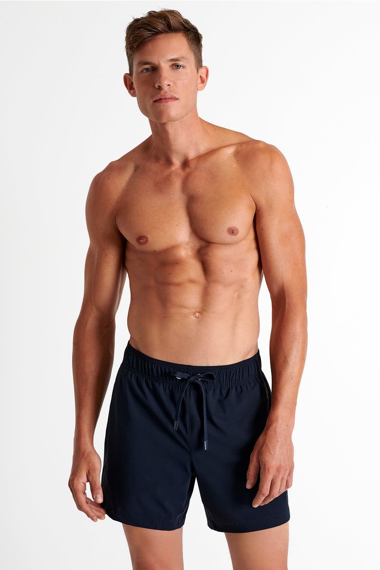 Classic fit stretch swim trunks, Main, color, Navy