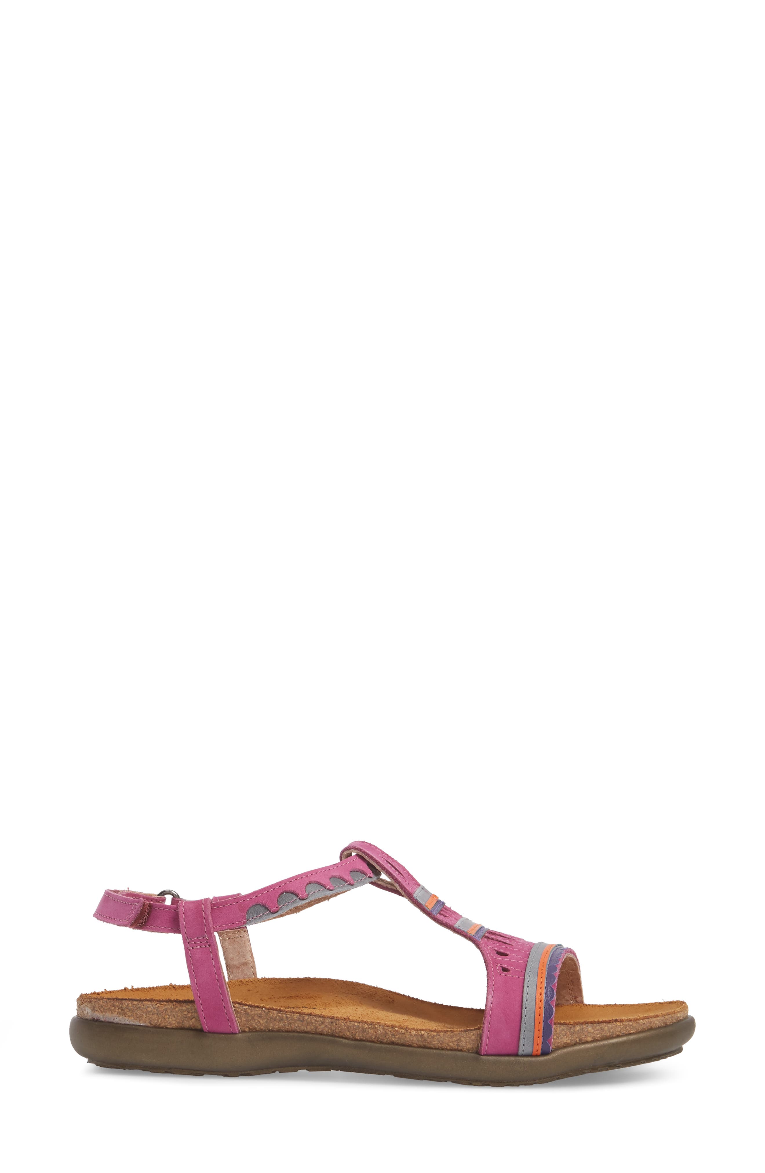 Odelia Perforated T-Strap Sandal, Alternate, color, PINK PLUM NUBUCK