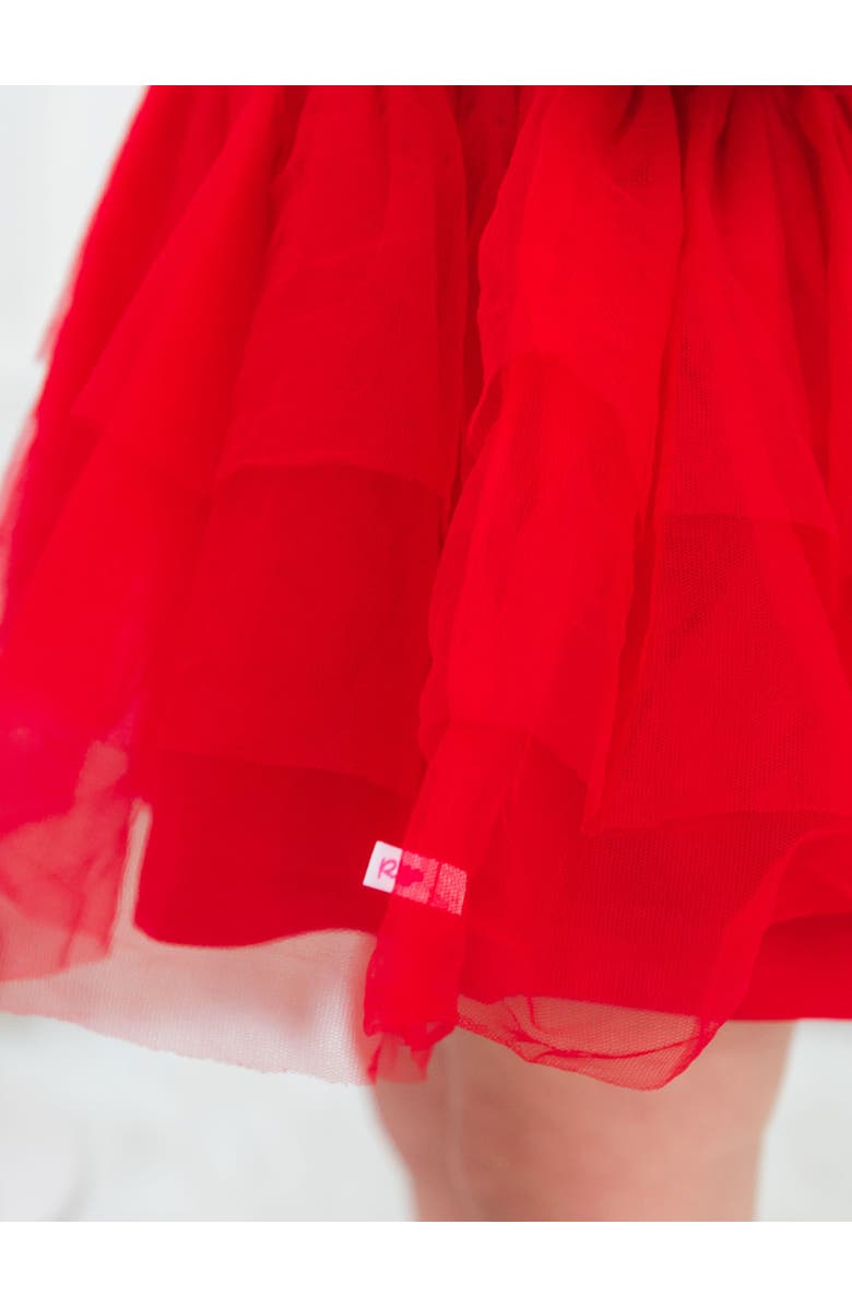 RuffleButts Baby Girls Flutter Tulle Long Sleeve Twirl Romper, Alternate, color, Red
