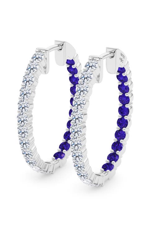 Lab Grown Diamond & Birthstone Inside Out Hoop Earrings