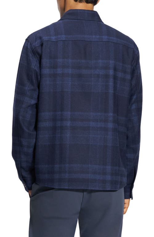 Theory Plaid Flannel Button-up Overshirt In Baltic
