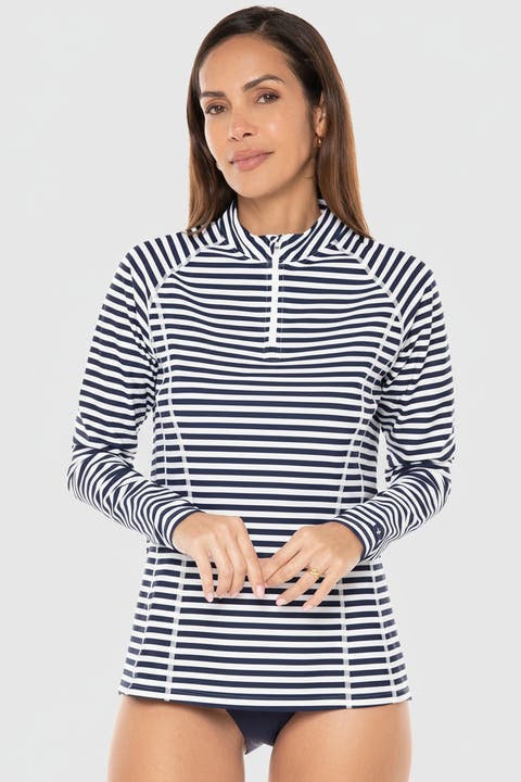 Women's Freestyle Quarter Zip Rash Guard with Long Sleeves, UPF 50+ Sun Protection