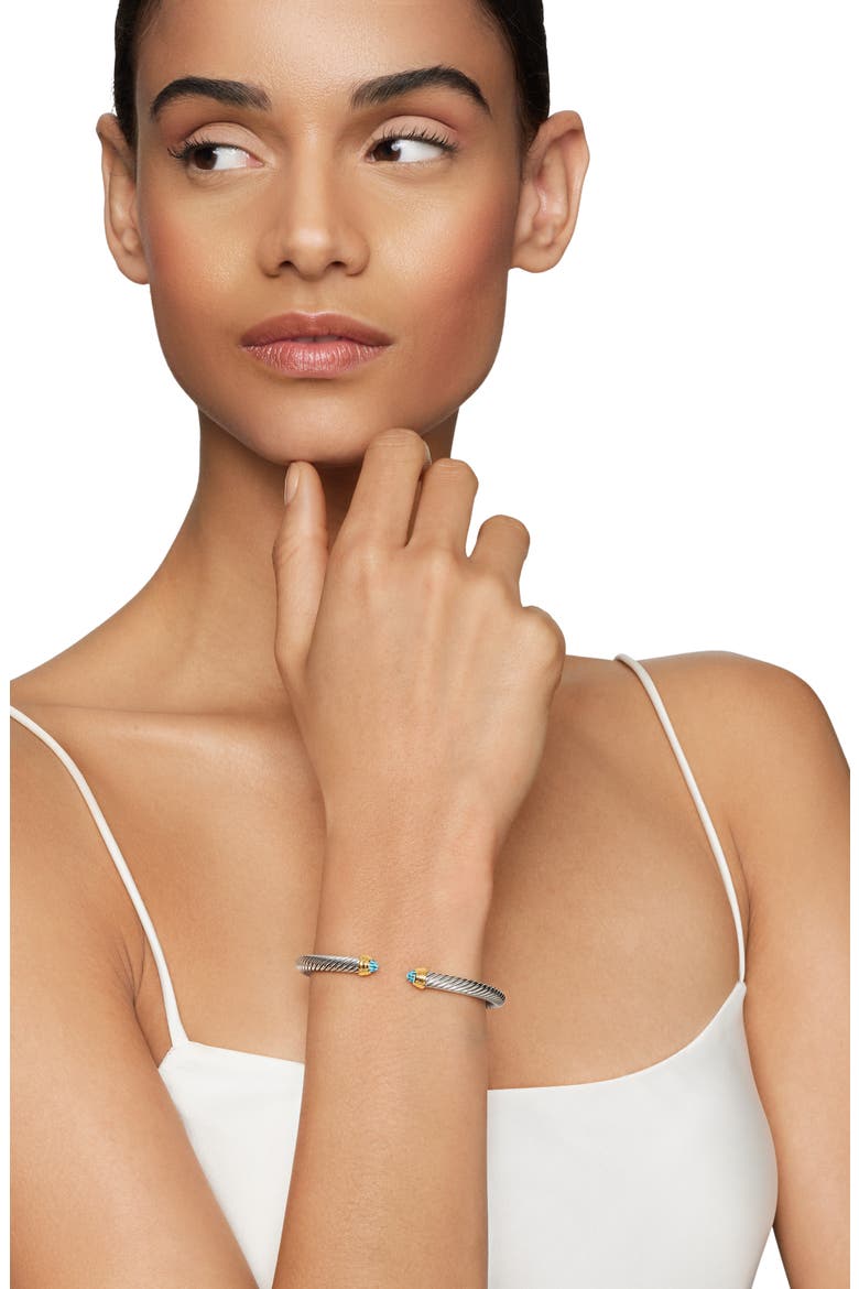 Classic Cable Bracelet in Sterling Silver with 14K Yellow Gold & Semiprecious Stone, 5mm, Alternate, color, BLUE TOPAZ