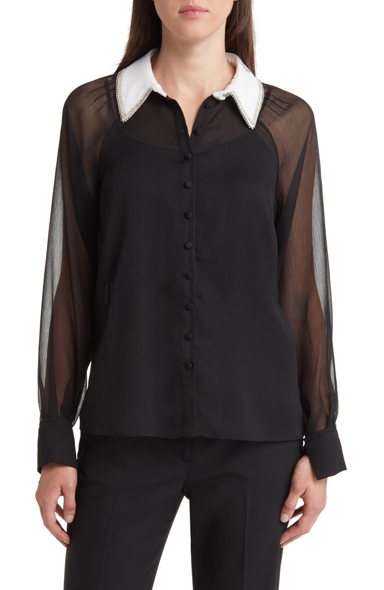 Ted Baker London Chayse Beaded Collar Chiffon Button-Up Shirt, Main, color, 