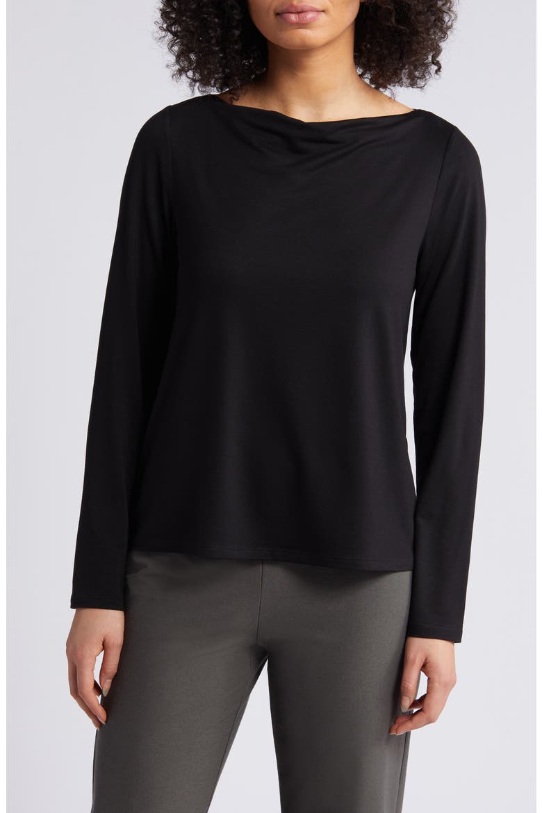 Long Sleeve Cowl Neck Top, Main, color, BLACK