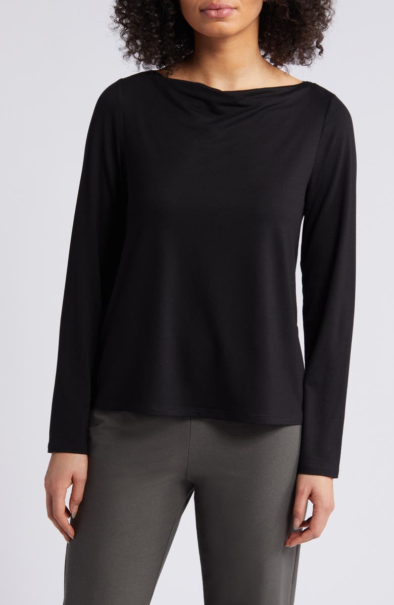 Eileen Fisher Long Sleeve Cowl Neck Top, Main, color, Black