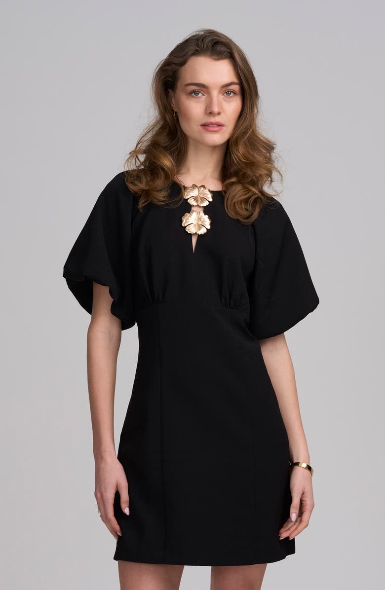 ELLE Collection Balloon Sleeve Dress, Main, color, Black