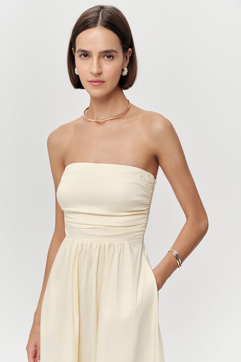 Violet Spaghetti Strap Elastic Waist  Midi Dress, Alternate, color, Bone