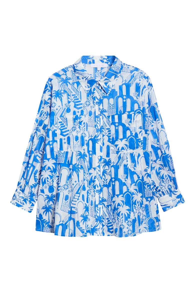 Nala Regie Print Cotton Button-Up Shirt, Alternate, color, WHITE-BLUE