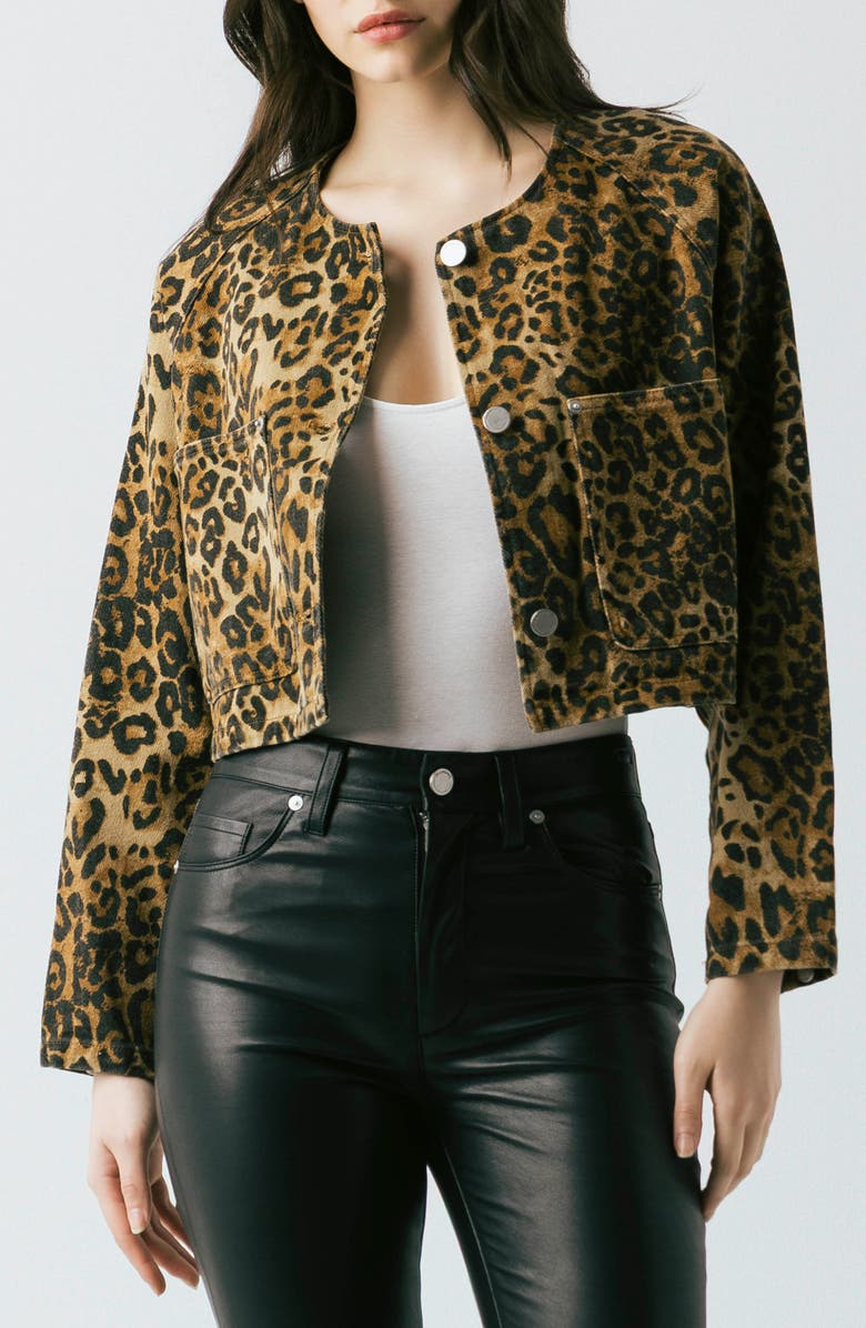 BLANKNYC Crop Leopard Print Denim Jacket, Main, color, Hear Me Roar