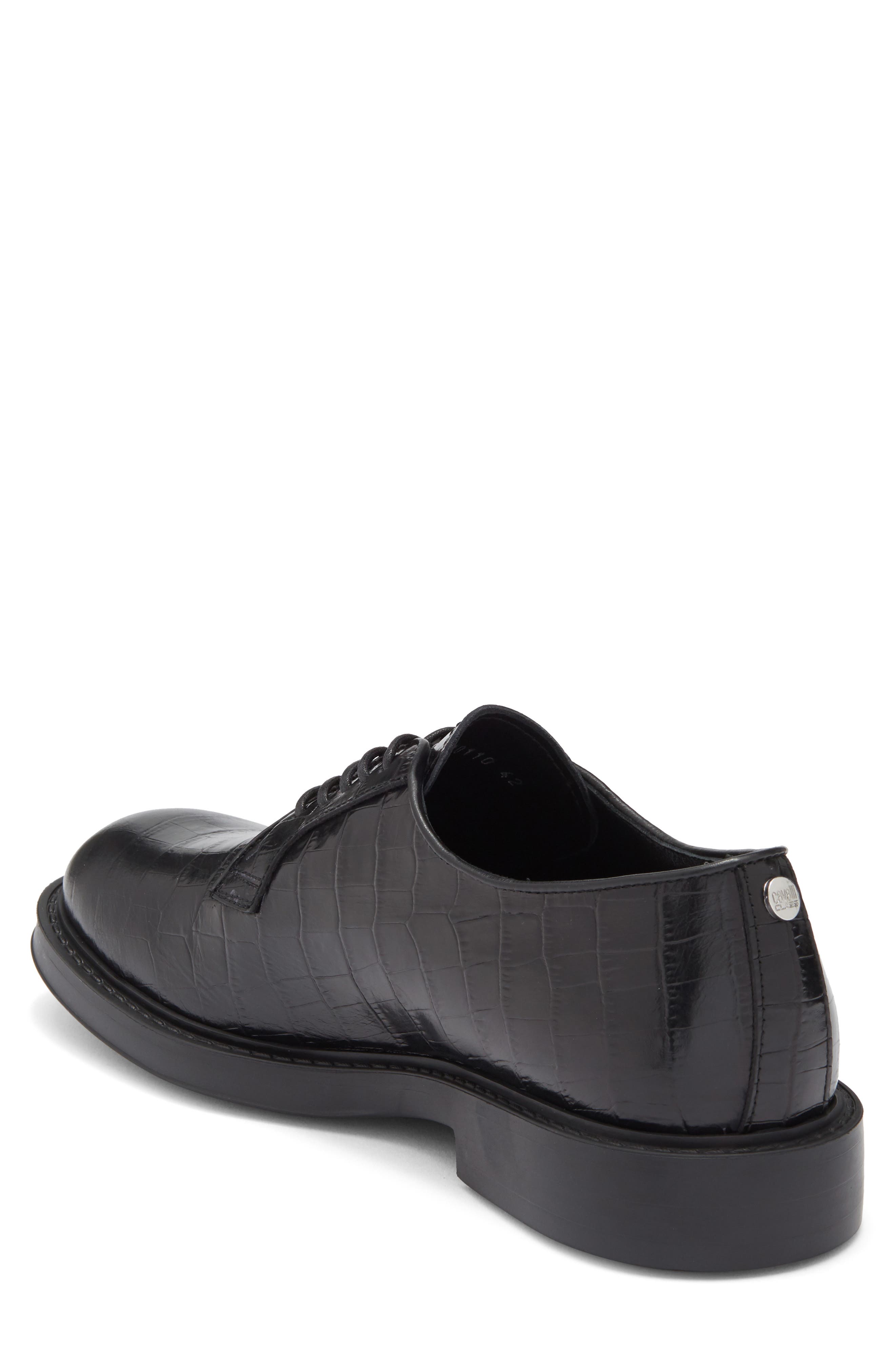 Roberto Cavalli Croc Embossed Plain Toe Derby, Alternate, color, Black Print Cocco