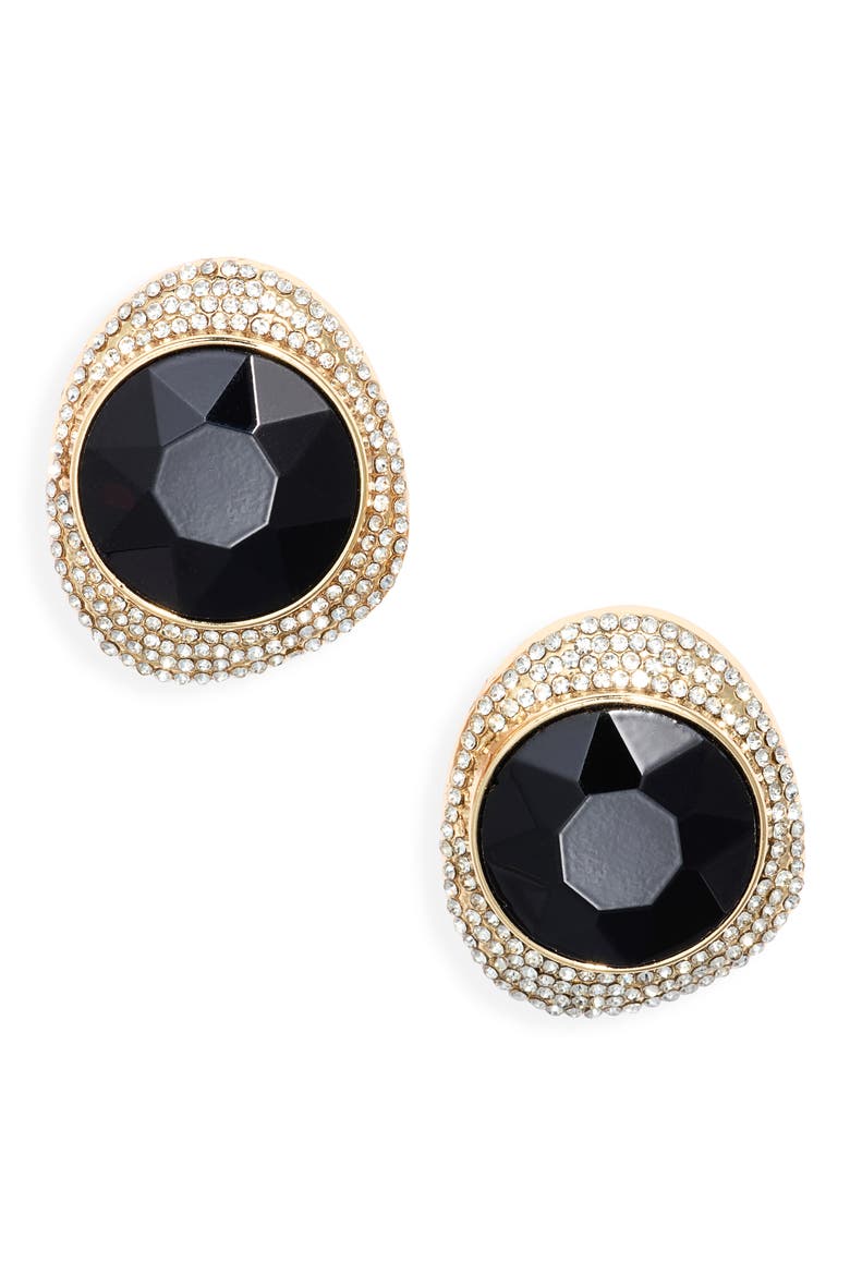 Pavé Faceted Stud Earrings, Main, color, CLEAR- BLACK- GOLD