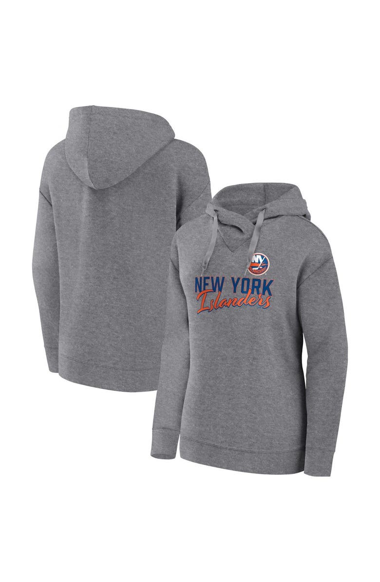 FANATICS Women's Fanatics Branded Heather Gray New York Islanders Script Favorite Pullover Hoodie, Main, color, 