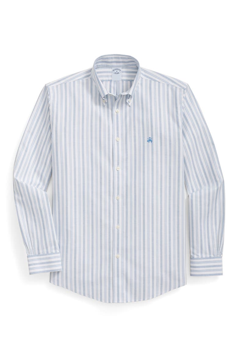 Non-Iron Regular Fit Stripe Stretch Cotton Button-Down Oxford Shirt, Main, color, BLUE