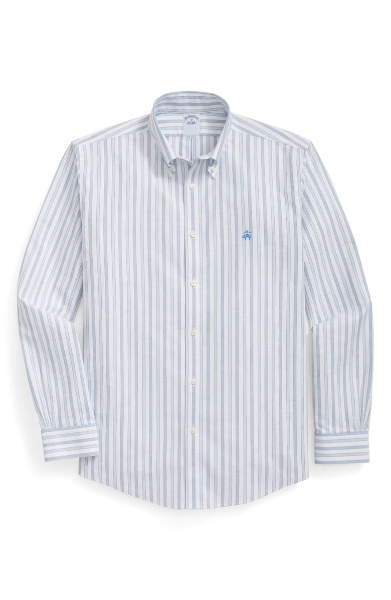 Brooks Brothers Non-Iron Regular Fit Stripe Stretch Cotton Button-Down Oxford Shirt, Main, color, Blue