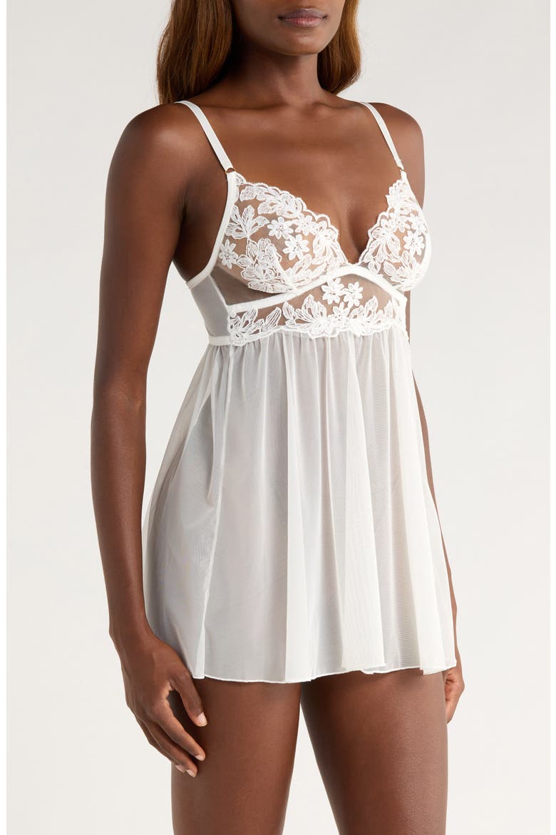 Lace & Mesh Babydoll Chemise, Alternate, color, WHITE