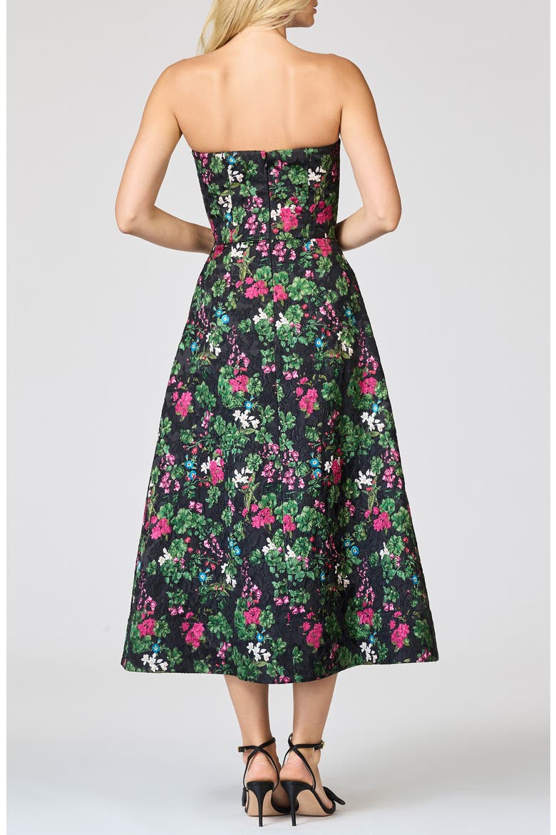 Cloque Strapless Floral Print Dress, Alternate, color, ROYAL GARDENS
