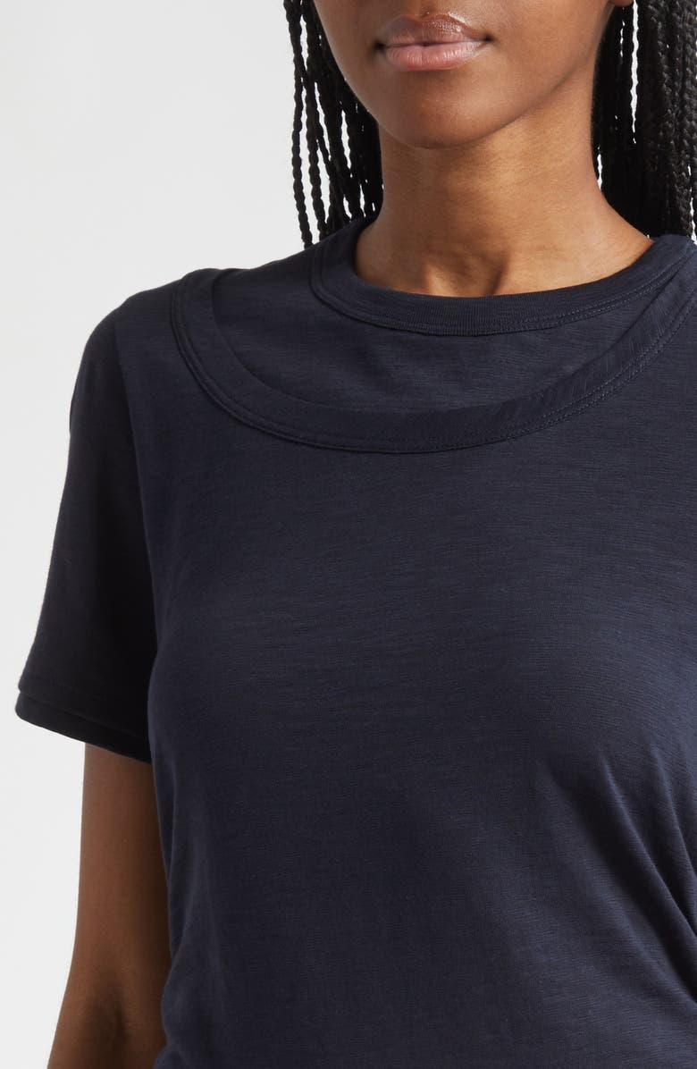 Veronica Beard Damian Ruched Double Collar T-Shirt, Alternate, color, Navy