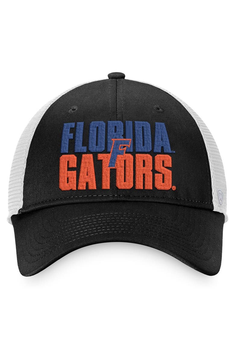 Men's Top of the World Black/White Florida Gators Stockpile Trucker Snapback Hat, Alternate, color, Black
