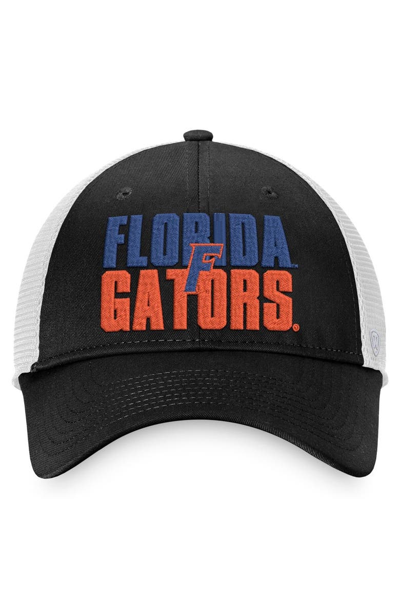 TOP OF THE WORLD Men's Top of the World Black/White Florida Gators Stockpile Trucker Snapback Hat, Alternate, color, 