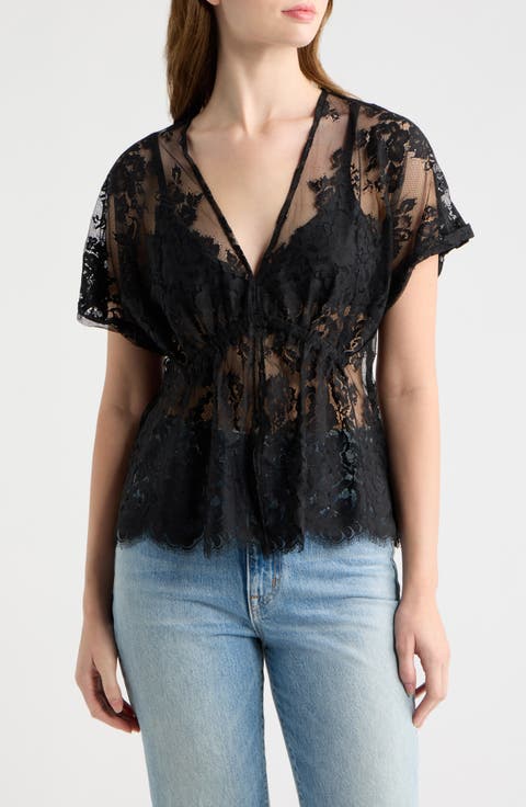 V-Neck Raschel Lace Top
