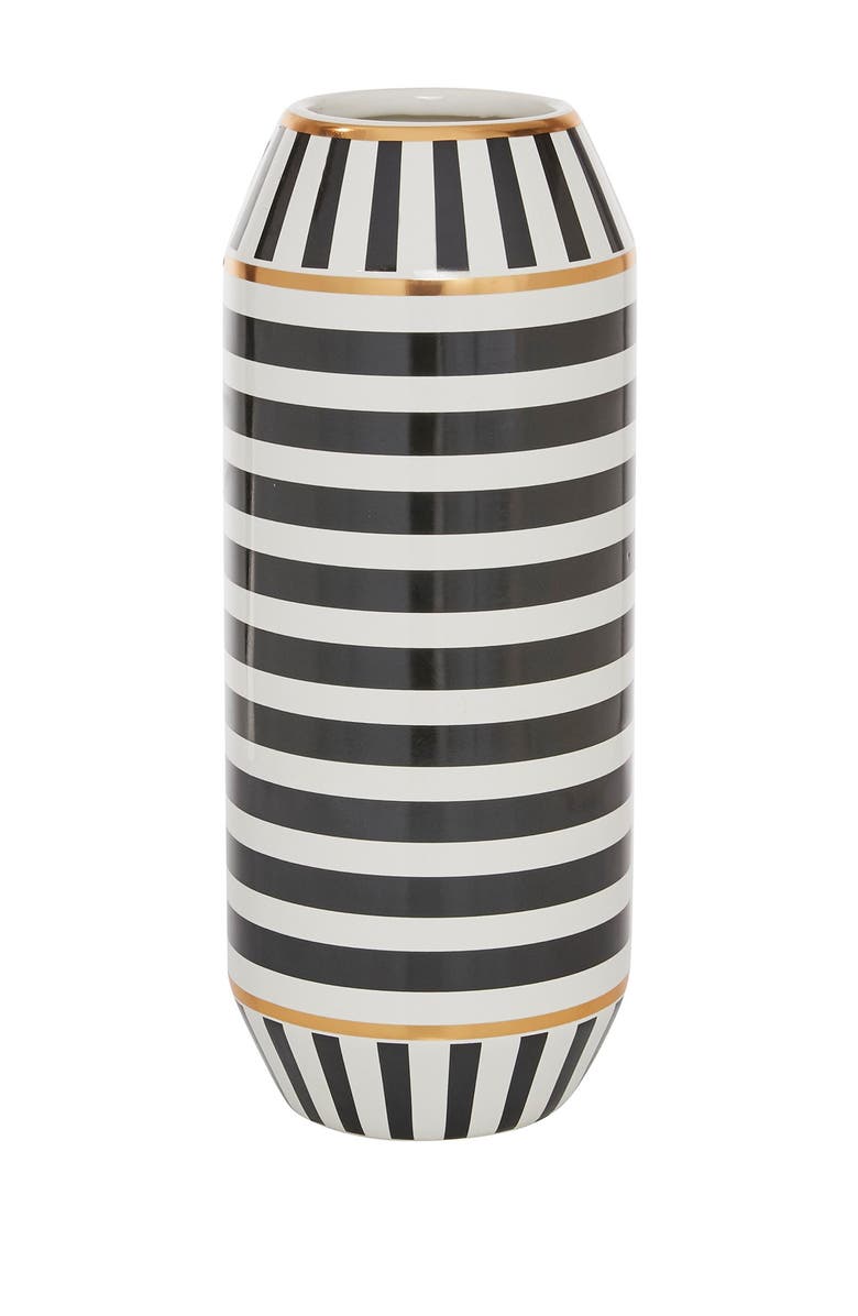GINGER BIRCH STUDIO Black Ceramic Striped Vase with Goldtone Accents, Alternate, color, 