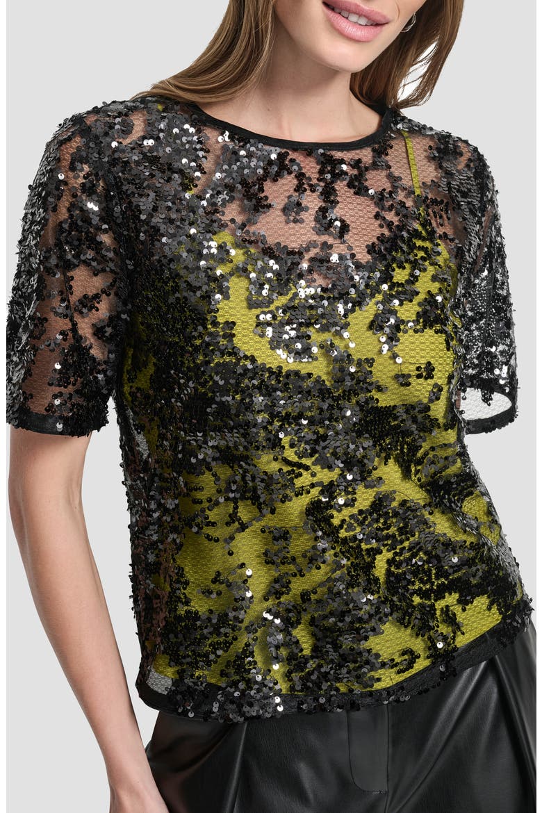 Sequin Overlay Boxy Top, Alternate, color, BLACK/ CITRONELLA