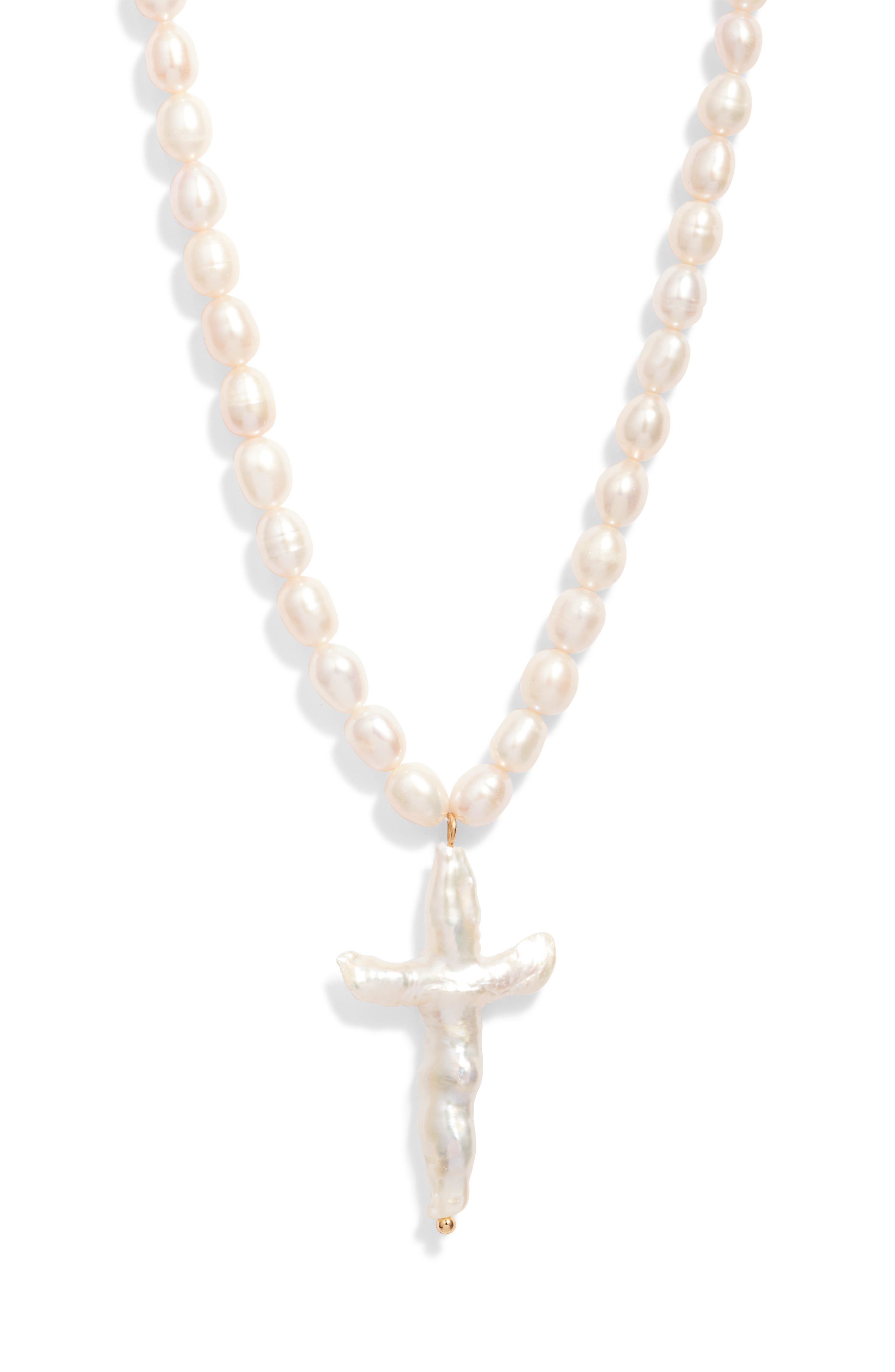 FRASIER STERLING Florenzia Freshwater Pearl Cross Pendant Necklace 